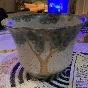 Annapolis Pottery Tree Design Bread Bowl Natural Glazed Inside 7” Diameter 5”H